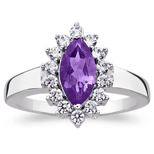 Sterling Silver Genuine Marquise Amethyst & CZ Ring - Image 2
