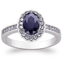 Sterling Silver Genuine Oval Sapphire & CZ Surround Ring