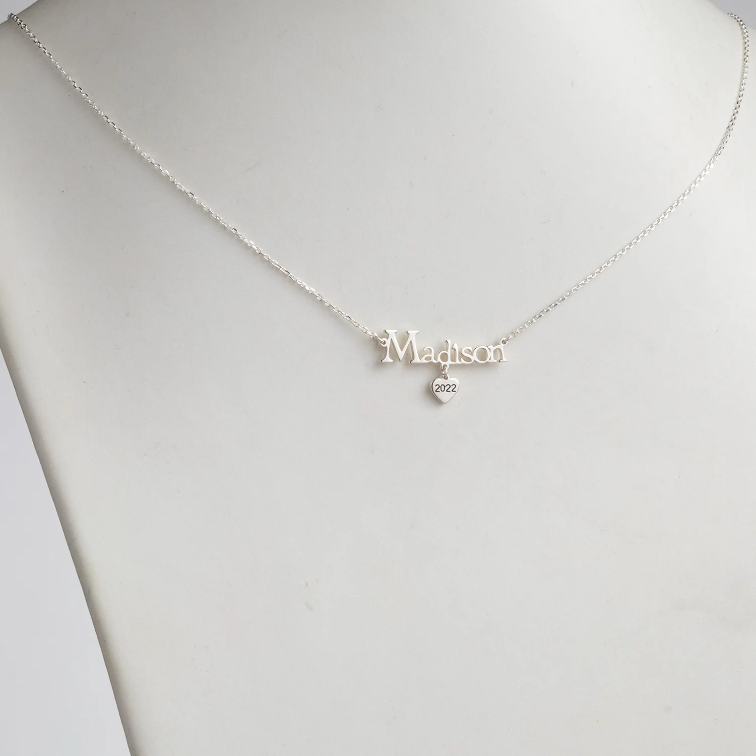 Sterling Silver Graduation Name with Heart Charm Necklace - Image 2
