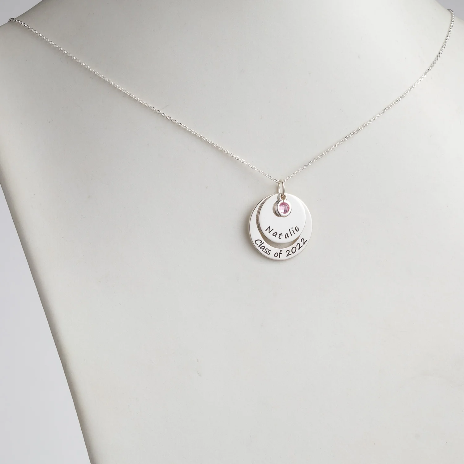 Sterling Silver Graduation Nesting Circles with Birthstone Necklace - Image 2