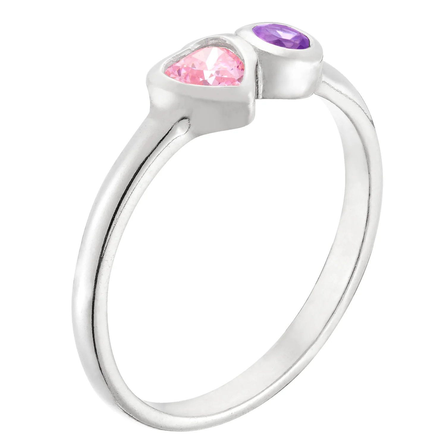 Sterling Silver Heart and Round Birthstone Ring - 2 Stones - Image 2