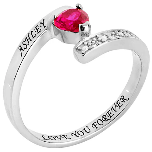 Sterling Silver Heart Birthstone Bypass Diamond Accent Ring - Image 2