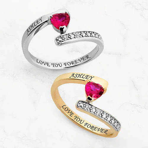 Sterling Silver Heart Birthstone Bypass Diamond Accent Ring - Image 4