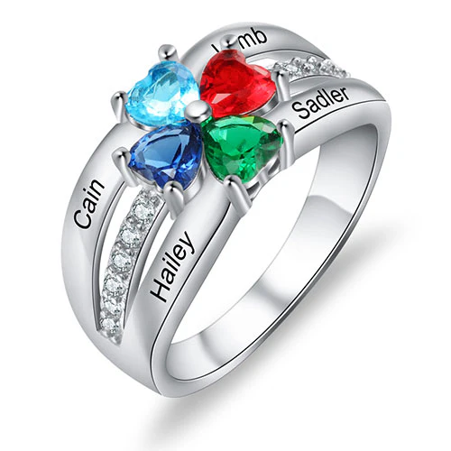 Sterling Silver Heart Birthstone with CZ Accent Family Name Ring - Image 2