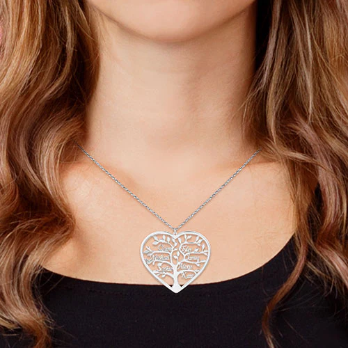 Sterling Silver Heart Family Tree Name Necklace - Image 3