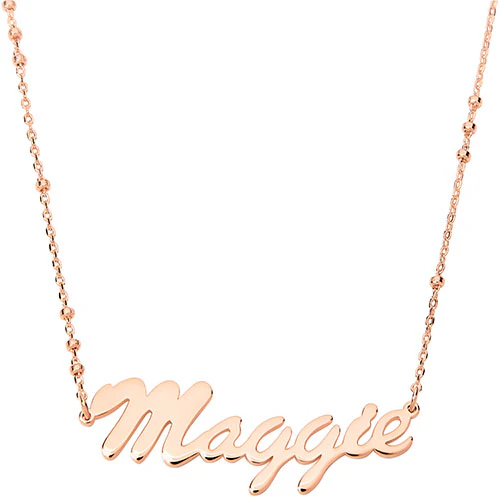 Sterling Silver Hollywood Script Name Station Beaded Chain Necklace - Image 6