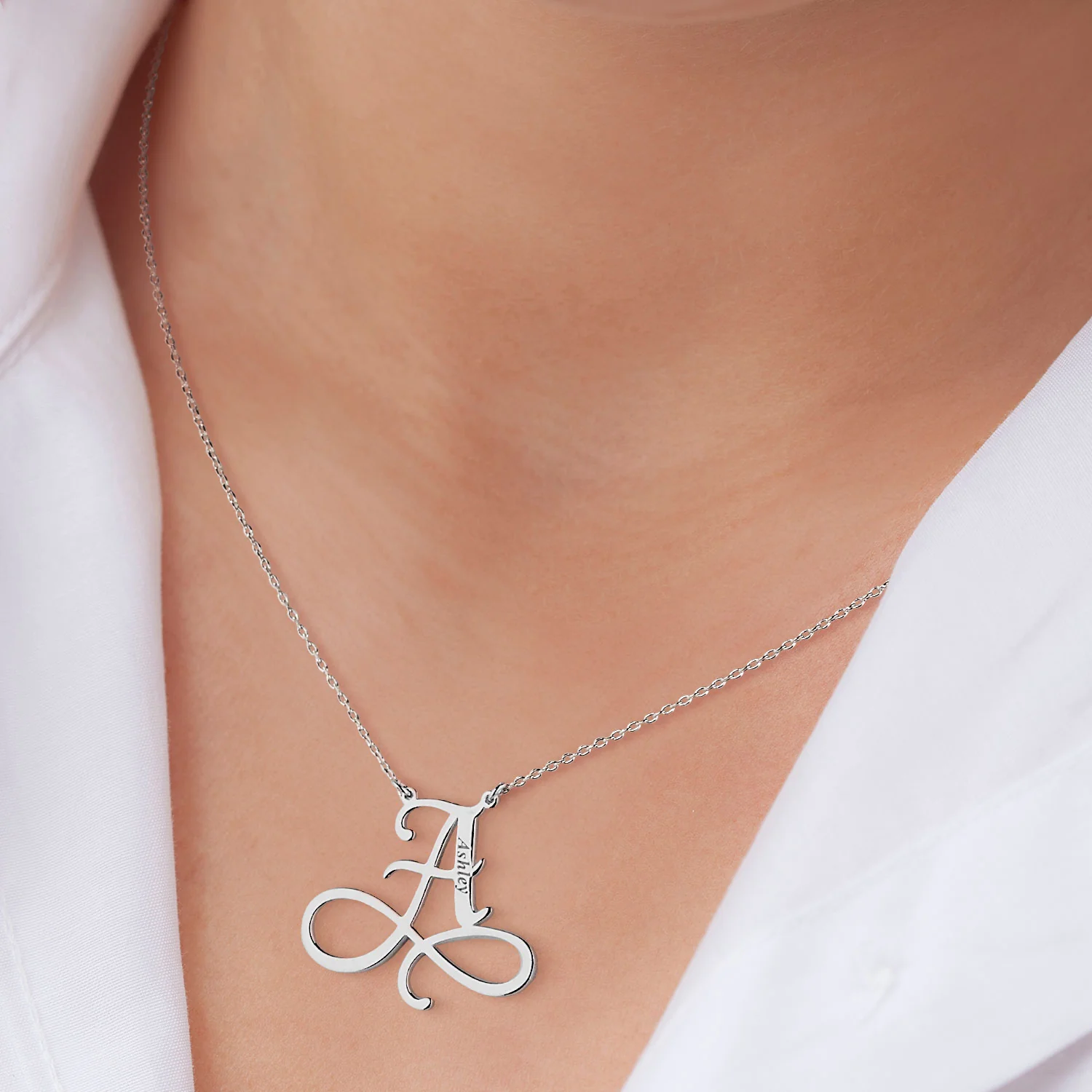 Sterling Silver Infinity Initial With Engraved Name Necklace - Image 3
