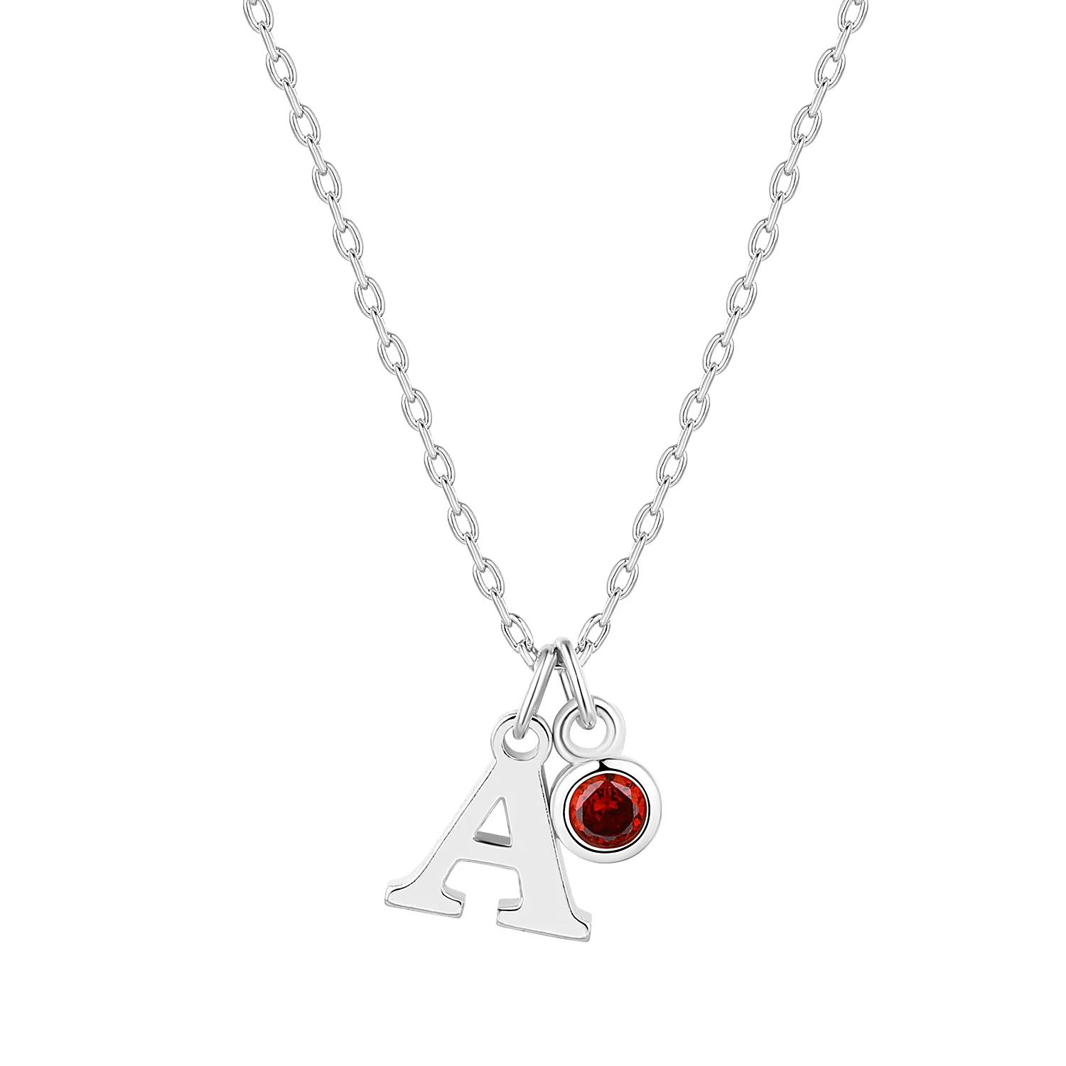 Sterling Silver Initial Charm and Birthstone Cluster Necklace - Image 2