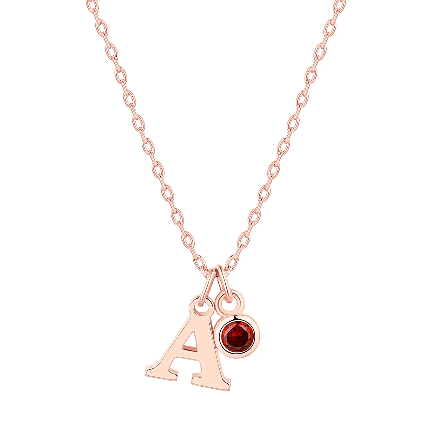 Sterling Silver Initial Charm and Birthstone Cluster Necklace - Image 4