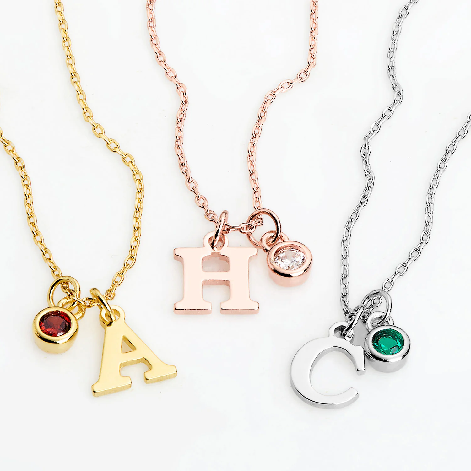 Sterling Silver Initial Charm and Birthstone Cluster Necklace - Image 5