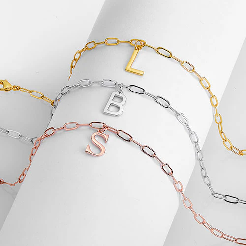 Sterling Silver Initial Charm Paperclip Chain Bracelet - Image 8