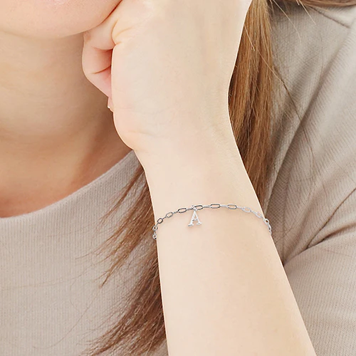 Sterling Silver Initial Charm Paperclip Chain Bracelet - Image 3