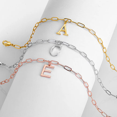Sterling Silver Initial Charm Paperclip Chain Bracelet - Image 8