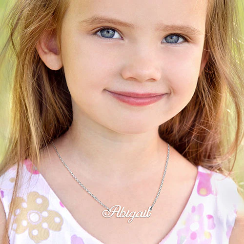 Sterling Silver Kid's Fancy Script Name Plaque 16 Necklace - Image 5