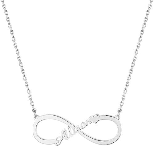 Sterling Silver Kid's Name with Heart Infinity Plaque 16 Necklace - Image 2