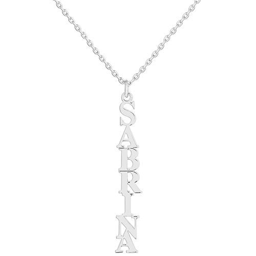 Sterling Silver Kid's Vertical Uppercase Name 16 Necklace