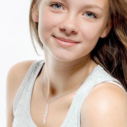 Sterling Silver Kid's Vertical Uppercase Name 16 Necklace - Image 4