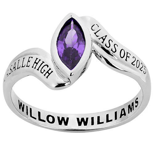 Sterling Silver Women's Bypass Marquise Birthstone Fashion Class Ring - Image 2