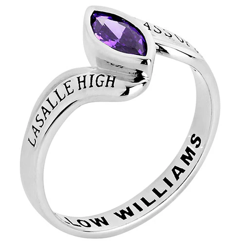 Sterling Silver Women's Bypass Marquise Birthstone Fashion Class Ring - Image 3