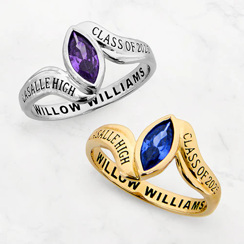 Sterling Silver Women's Bypass Marquise Birthstone Fashion Class Ring - Image 6