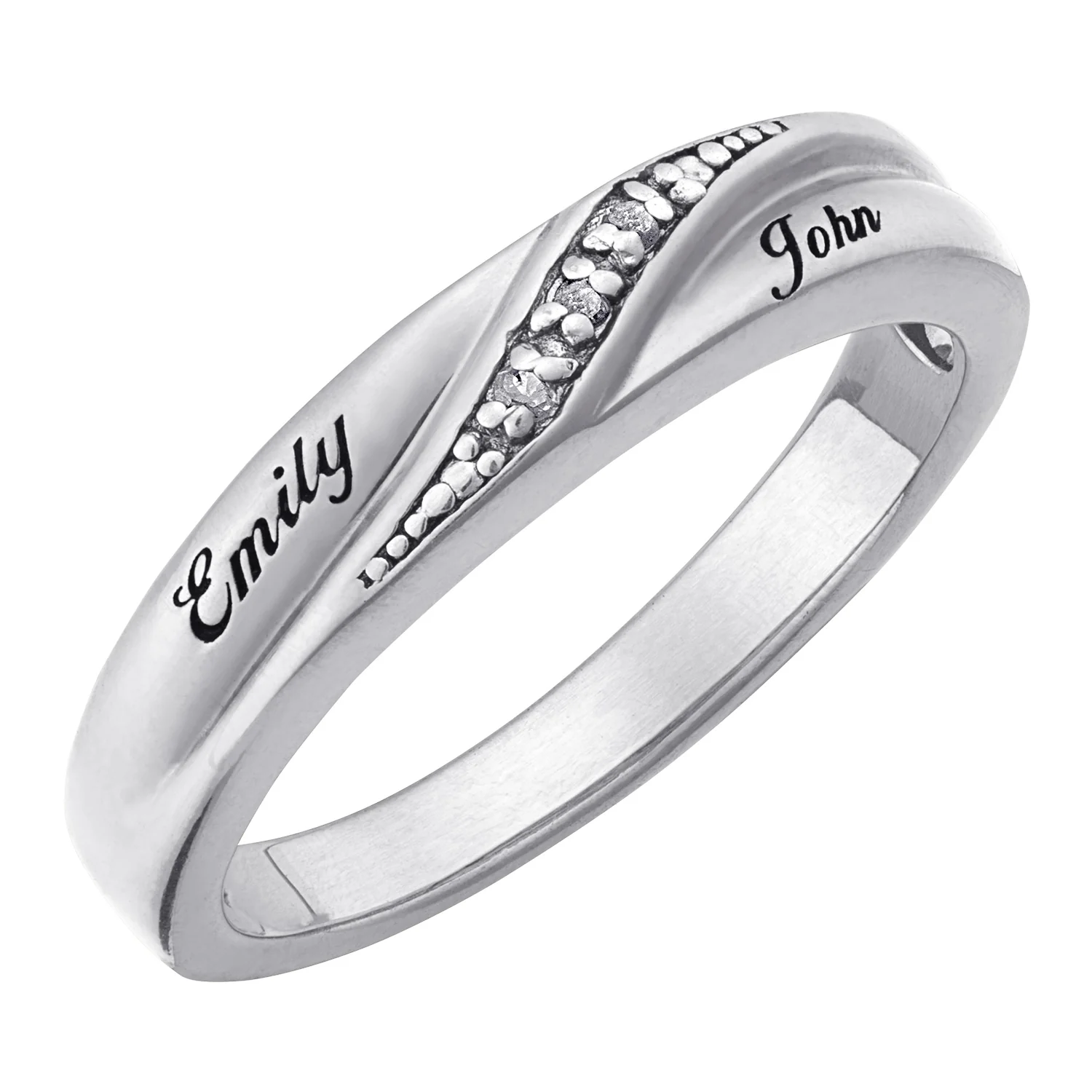 Sterling Silver Ladies Diamond Accent Name Wedding Band - Image 3