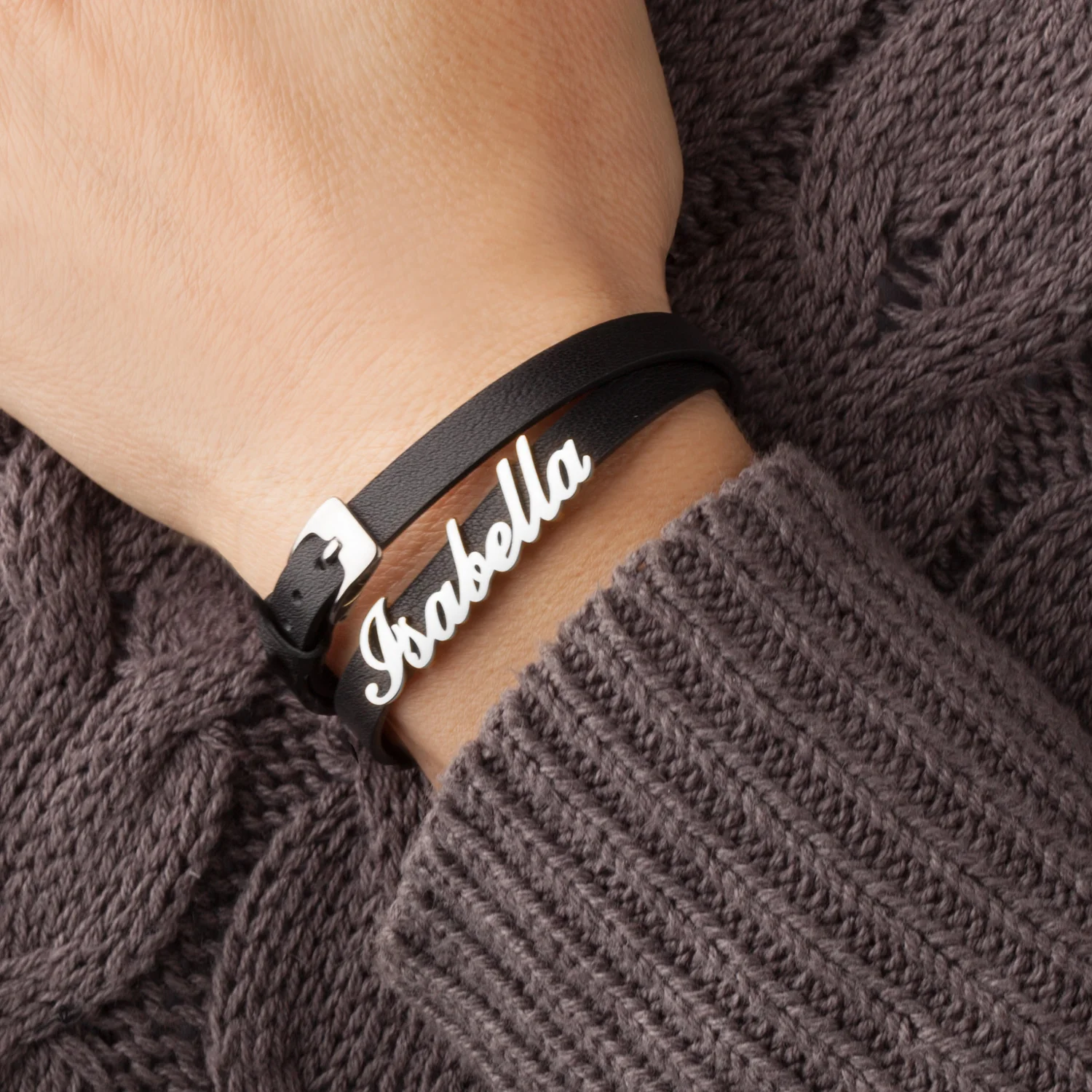Sterling Silver Name Leather Wrap Bracelet and Choker - Image 3