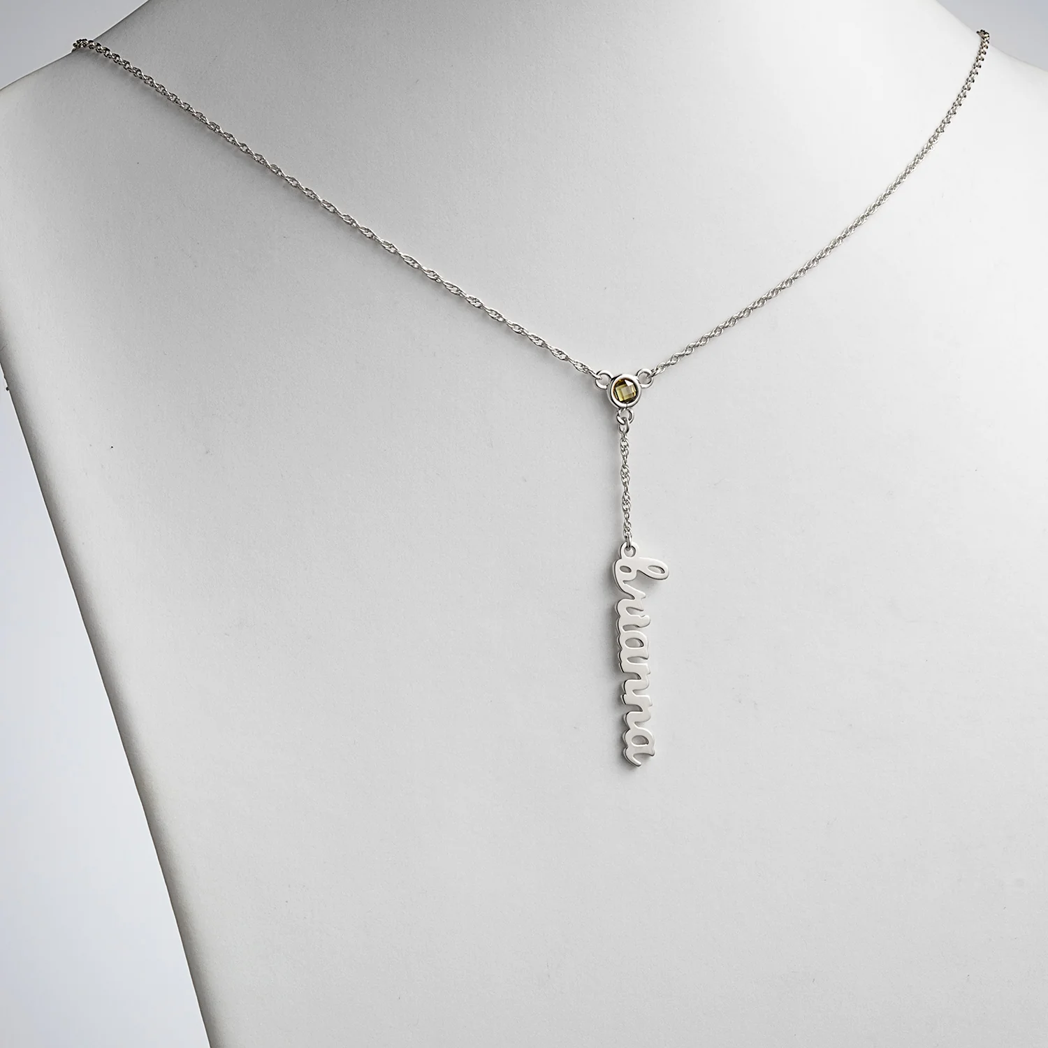 Sterling Silver Lowercase Name and Birthstone Y-Necklace - Image 2