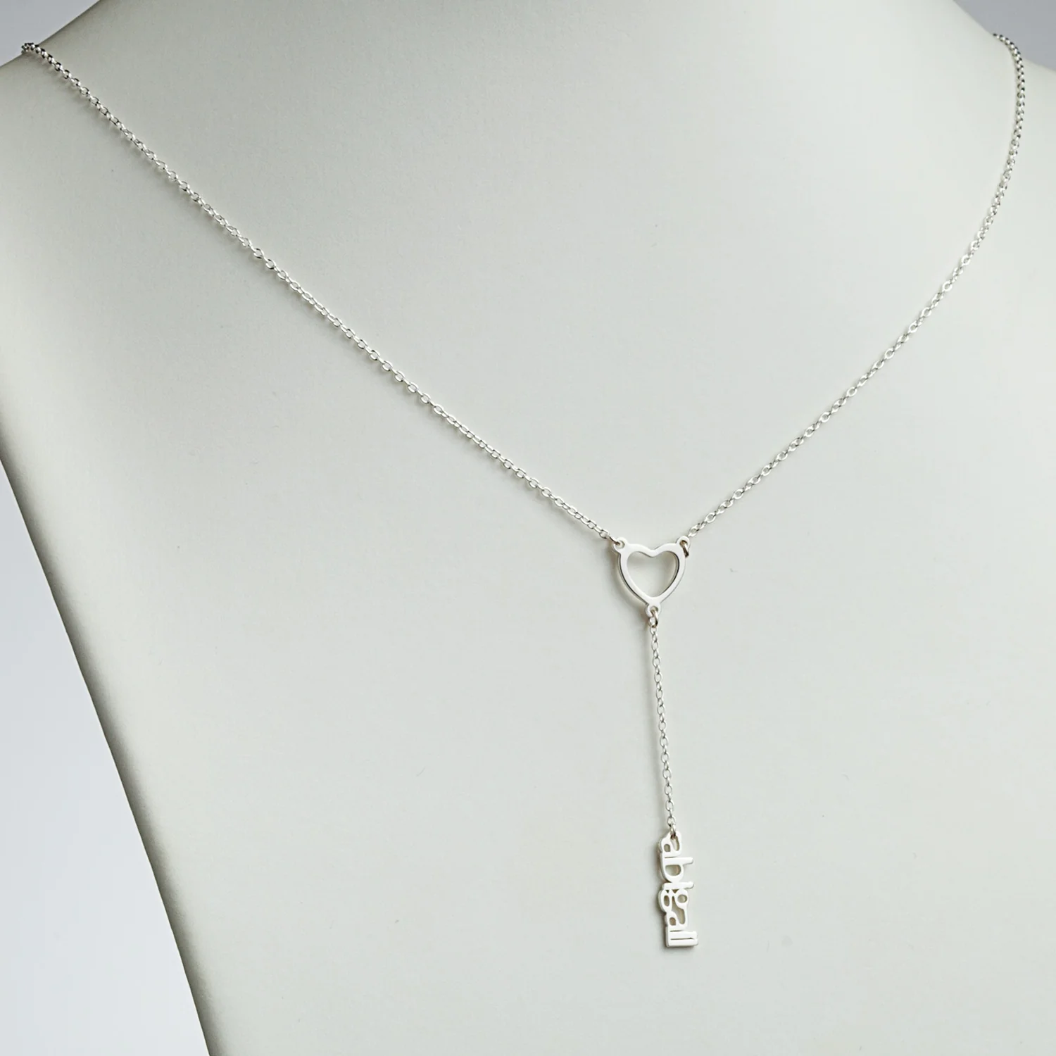 Sterling Silver Lowercase Name and Heart Y-Necklace - Image 2