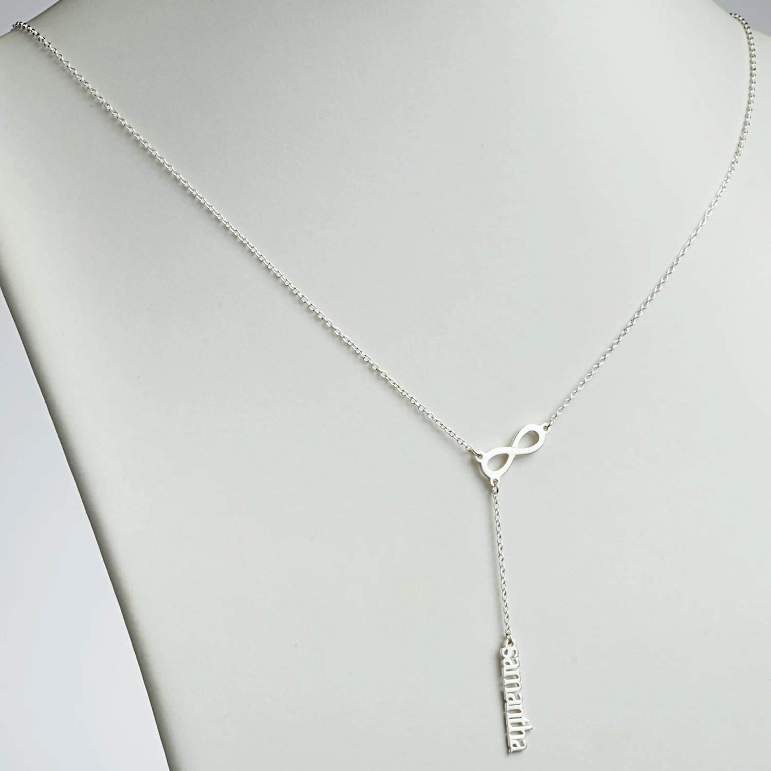 Sterling Silver Lowercase Name and Infinity Y-Necklace - Image 2