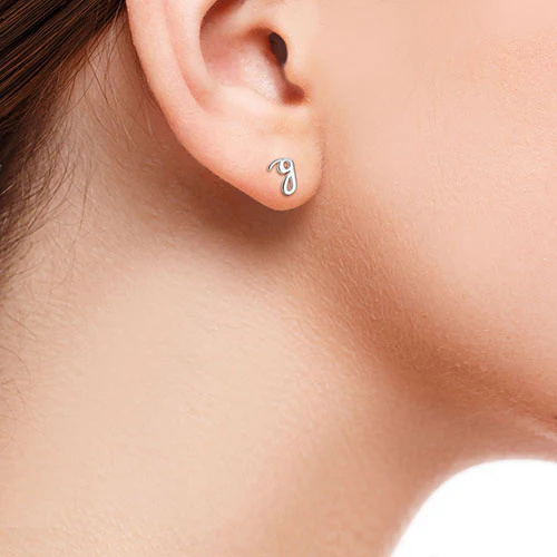 Sterling Silver Lowercase Script Initial Button Earring - Image 3