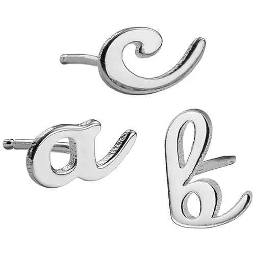 Sterling Silver Lowercase Script Initial Button Earring - Image 4