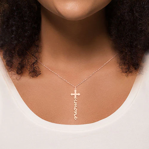 Sterling Silver Lowercase Script Name Cross Necklace - Image 7