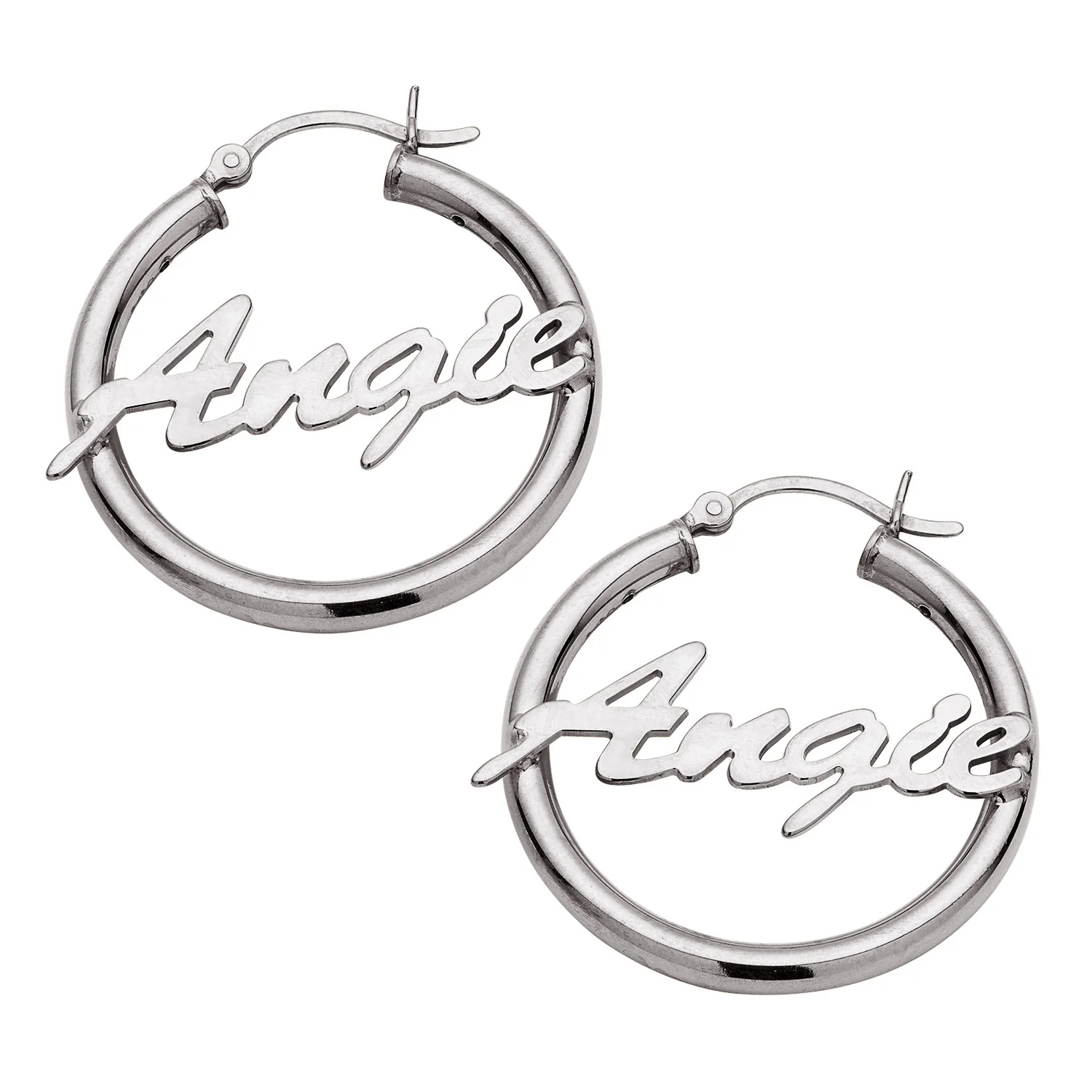 Sterling Silver Medium Name Hoops