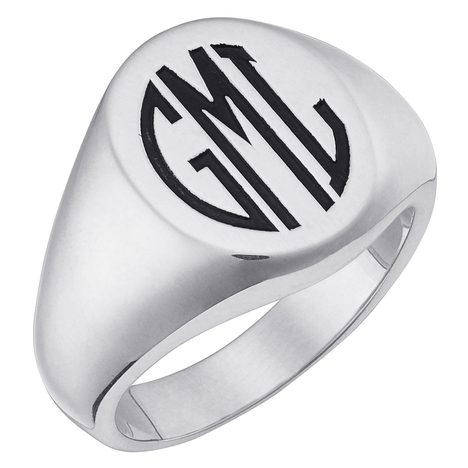 Sterling Silver Men's Laser Engraved Oval Monogram Signet Ring - Image 3