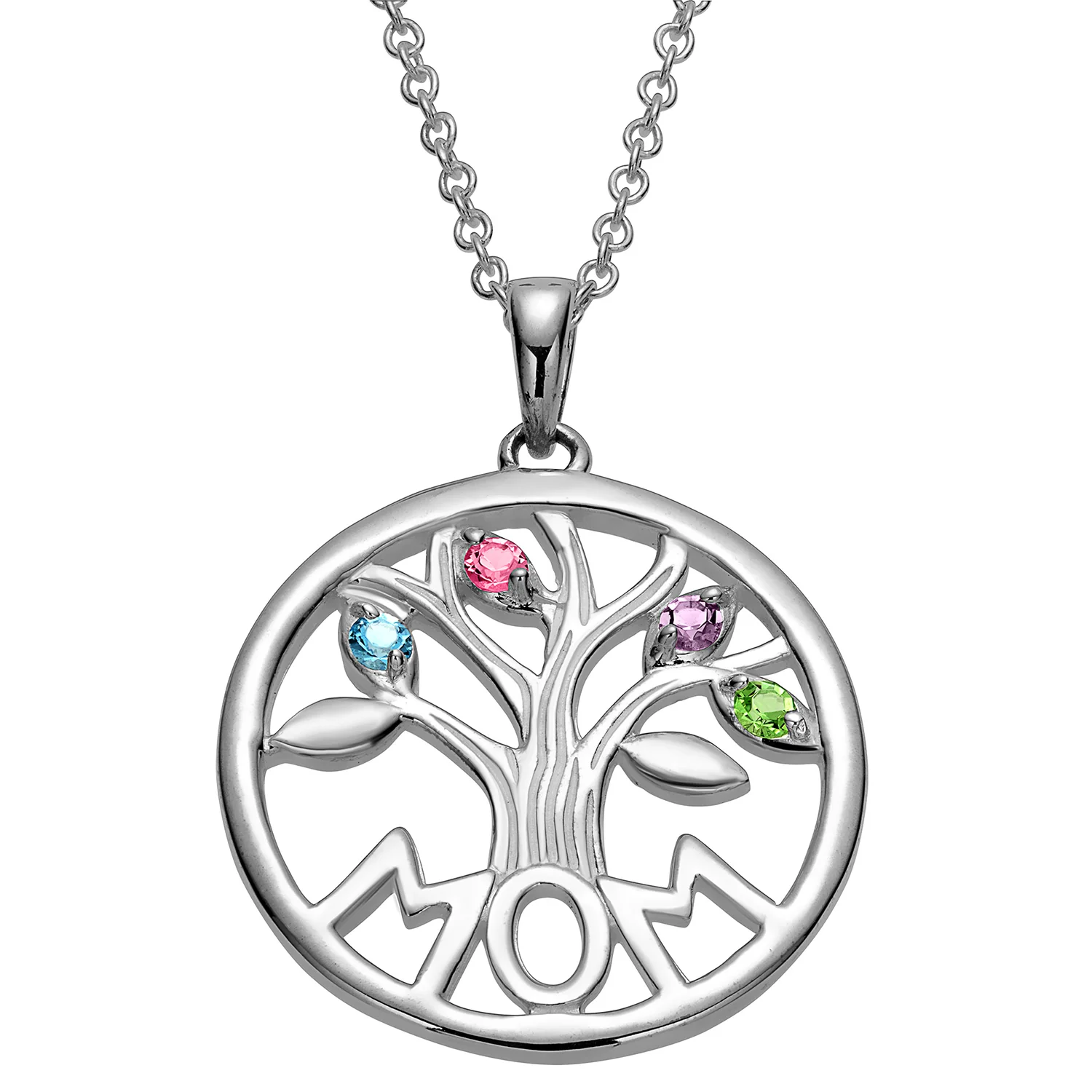 Sterling Silver MOM Family Birthstone Tree Pendant - Image 5