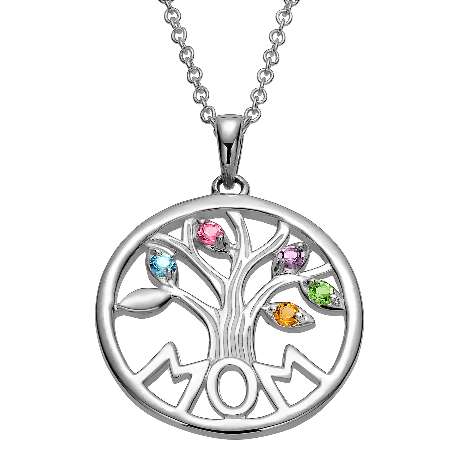 Sterling Silver MOM Family Birthstone Tree Pendant - Image 6