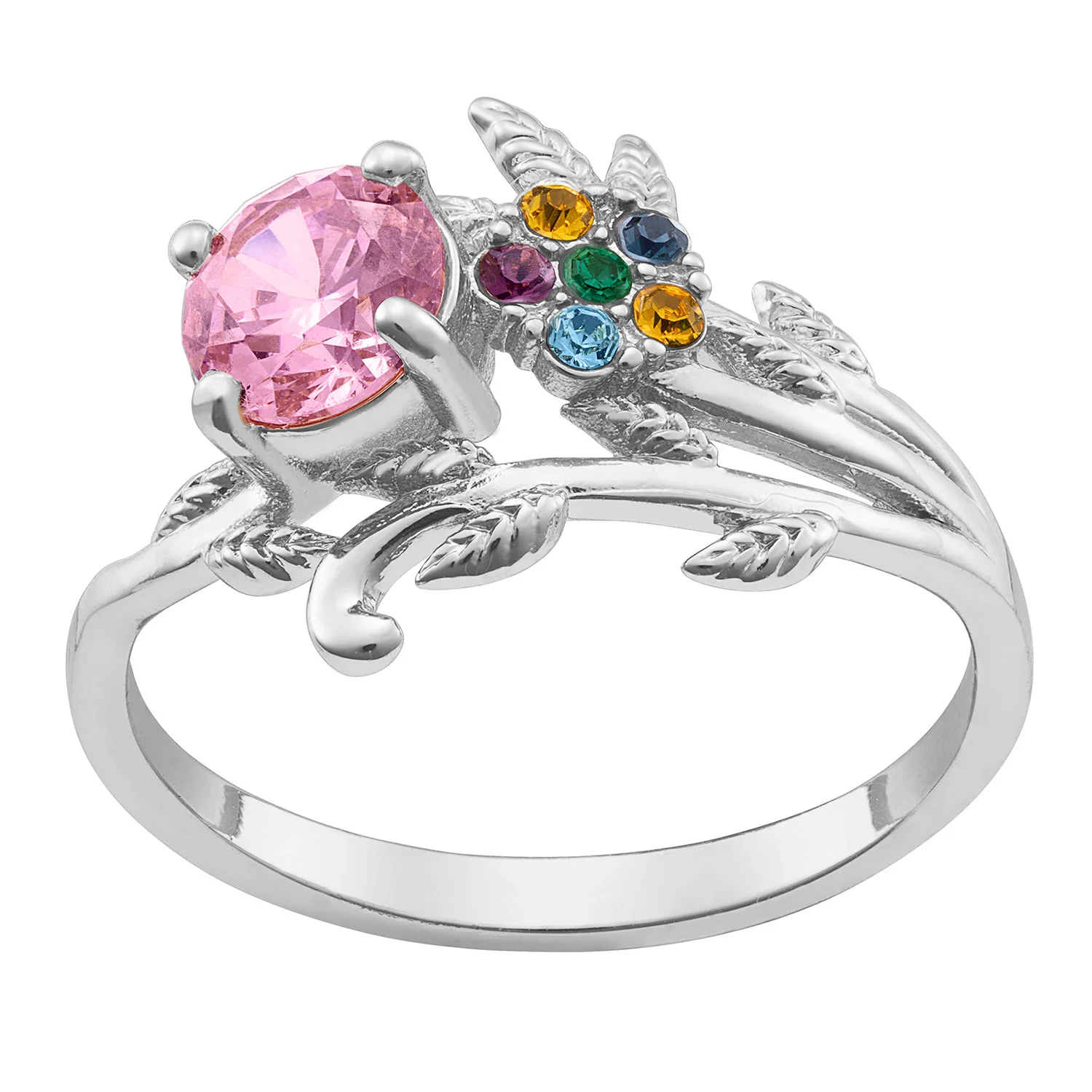 Sterling Silver Mother's Family Flower Birthstone Ring