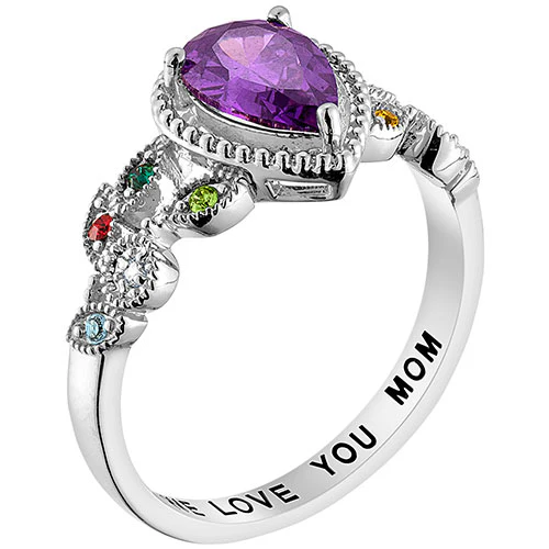 Sterling Silver Mother's Pear Family Birthstone Ring - Image 2
