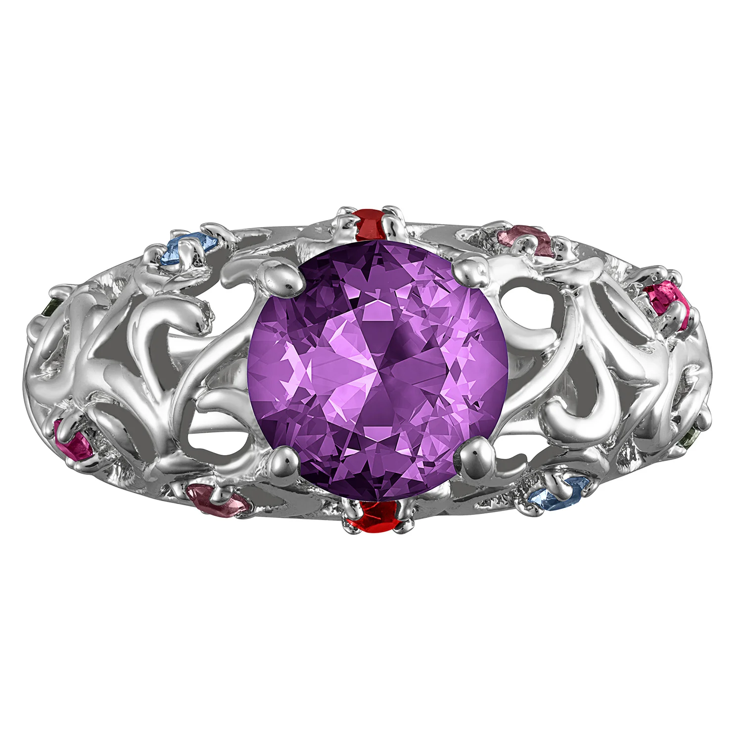 Sterling Silver Mother's Round Family Birthstone Filigree Ring - Image 3