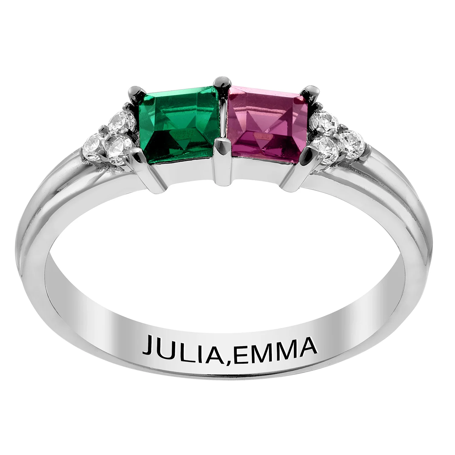 Sterling Silver Mother's Square Birthstone Ring with CZ Accents - Image 4
