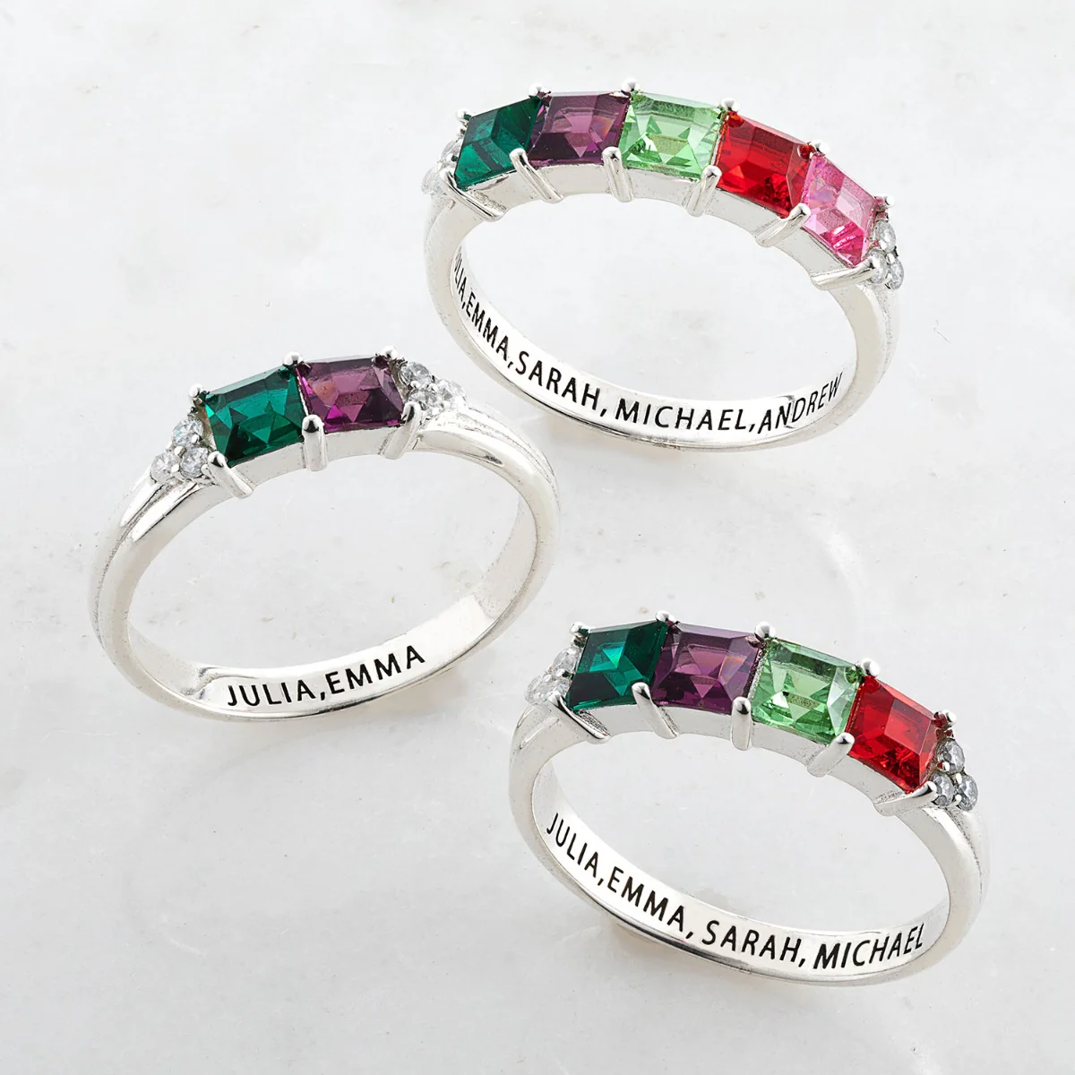 Sterling Silver Mother's Square Birthstone Ring with CZ Accents - Image 8