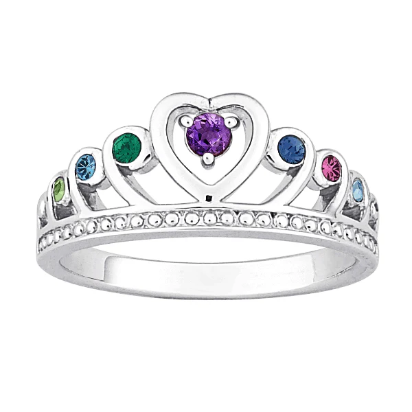 Sterling Silver Mother's Birthstone Crown Ring