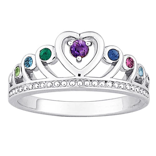 Sterling Silver Mother's Birthstone Crown Ring - Image 2