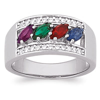 Sterling Silver Mothers Marquise Birthstone & CZ Ring - Image 2