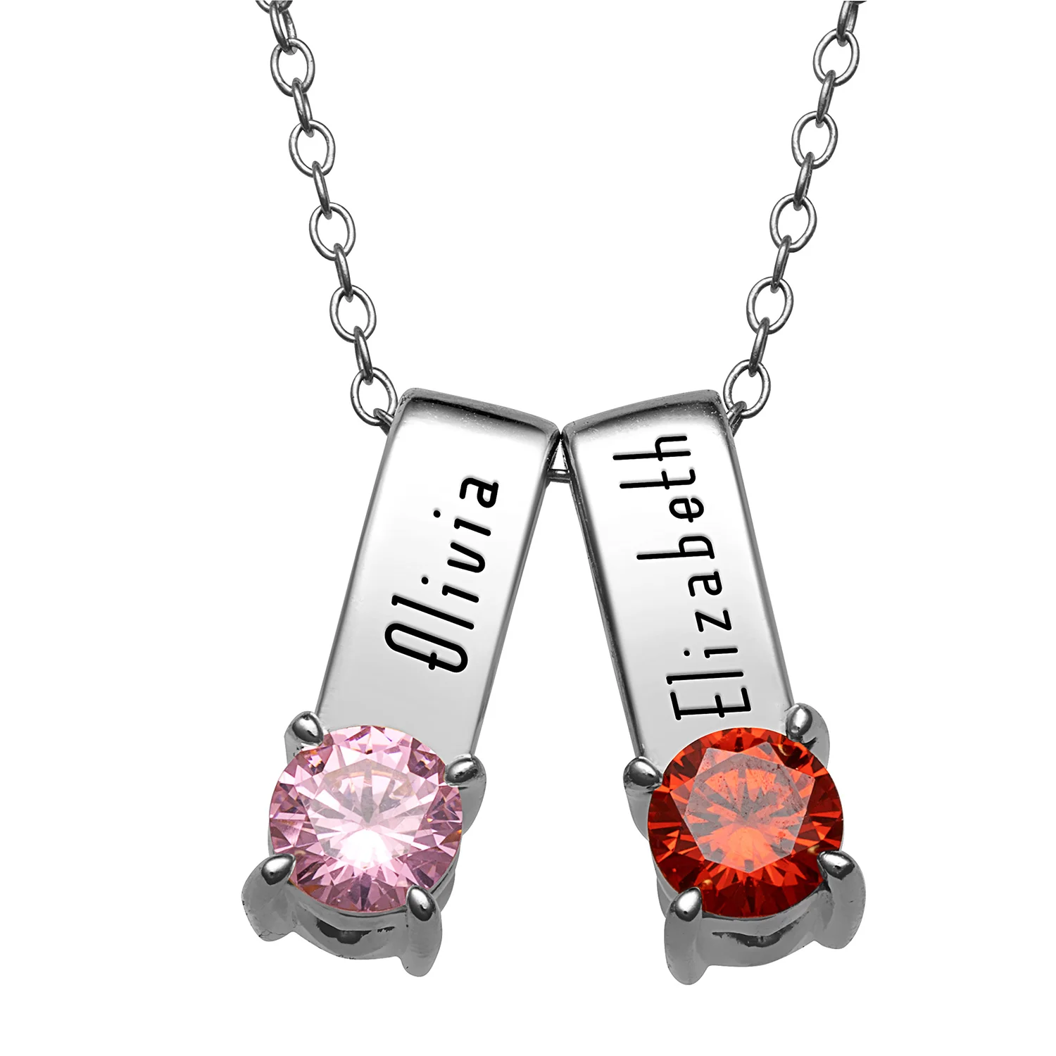 Sterling Silver Name and Round Birthstone Charm 2 Piece Pendant