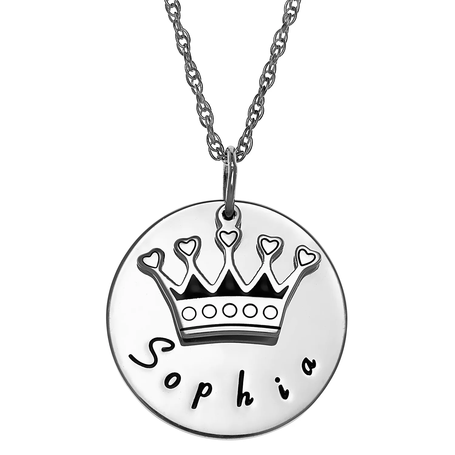 Sterling Silver Name Disc with Crown Charm Necklace
