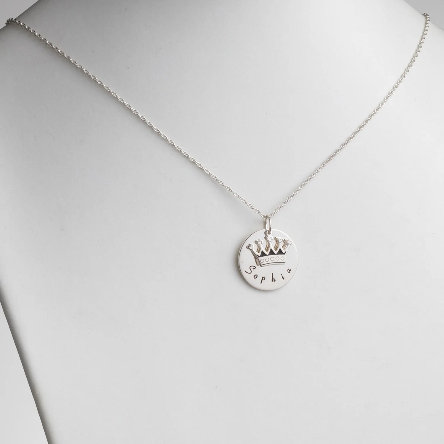Sterling Silver Name Disc with Crown Charm Necklace - Image 2