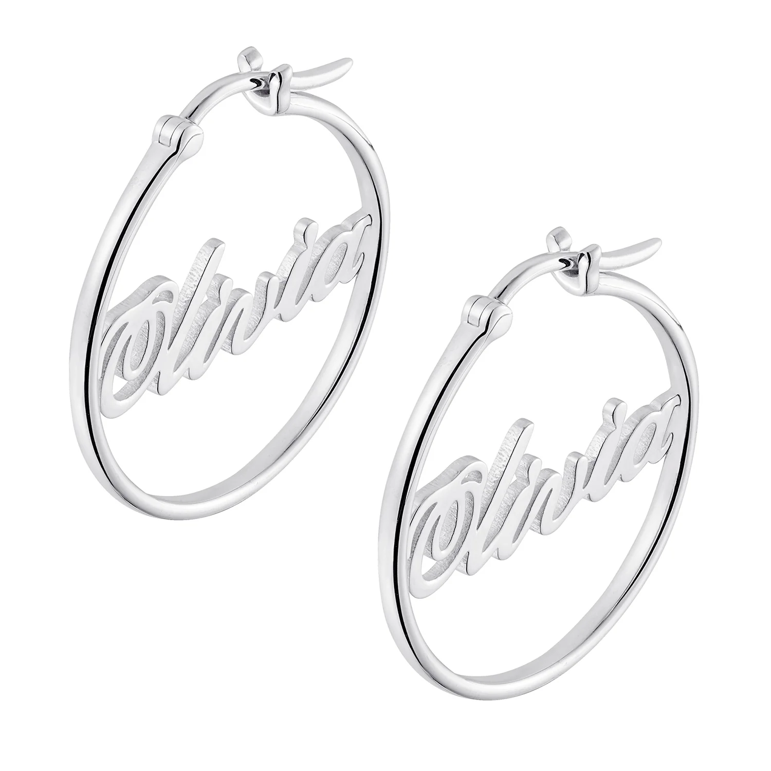 Sterling Silver Name Small Hoop Earrings - Image 2