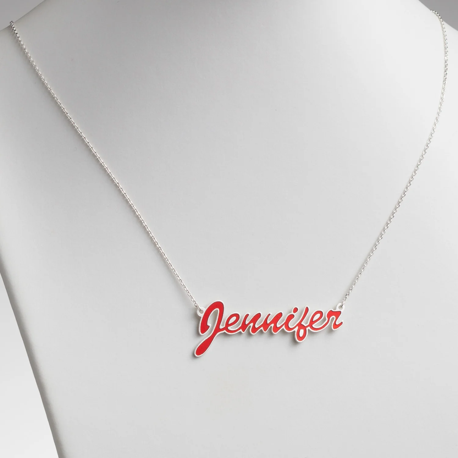 Sterling Silver Name Necklace with Red Enamel - Image 2