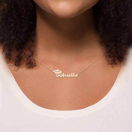 Sterling Silver Name Plaque with Graduation Cap Pendant - Image 7
